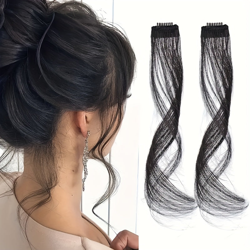 2pcs Side Swept Bangs Clip-In Wig Set with Long Sideburns - 30.48 cm Synthetic Hair Extensions for Women, Natural Body Wave, Perfect for Music Festivals, Christmas Parties & Everyday Use, Festive Hairpiece, Sleek Hairpiece, Secure Fit Hairpiece