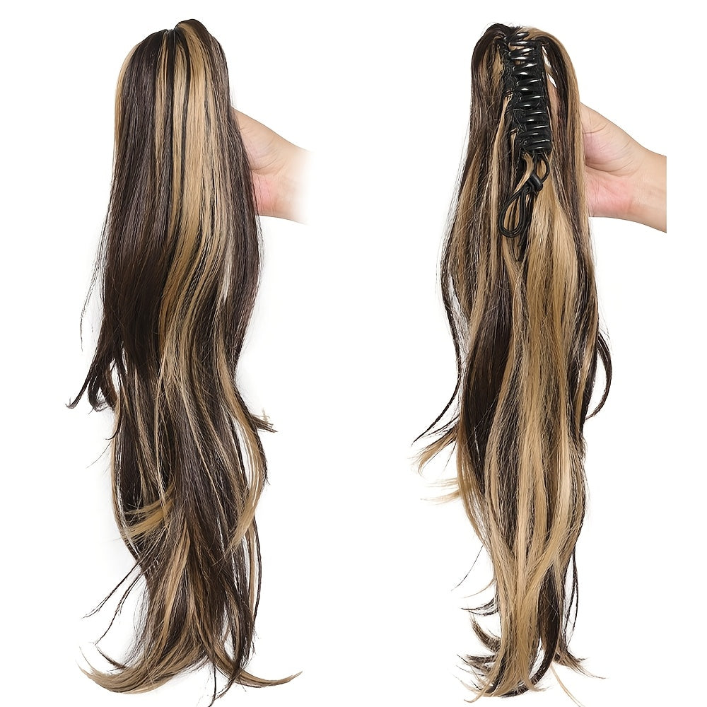 18" Claw Clip Ponytail Extension for Women - Long Curly Heat-Resistant Synthetic Hair, Versatile 23.6" Long Ponytail with Bangs, Perfect for All Users, Everyday Stylish Hairpiece|Natural Look Ponytail|Heatresistant Fiber