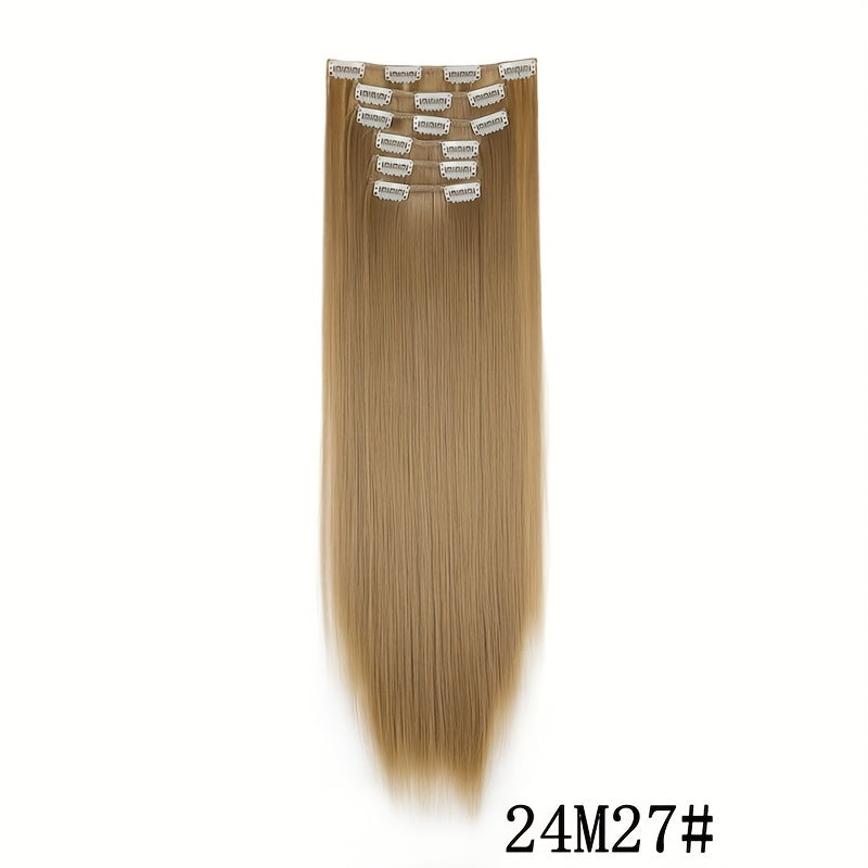 Elegant Women'S Long Straight Hair Extensions - Heat-Resistant, Synthetic Clips for Blonde & Black Hair, Daily Use, Stylish Hairpiece | Heatresistant Hairpiece | Durable Hairpiece