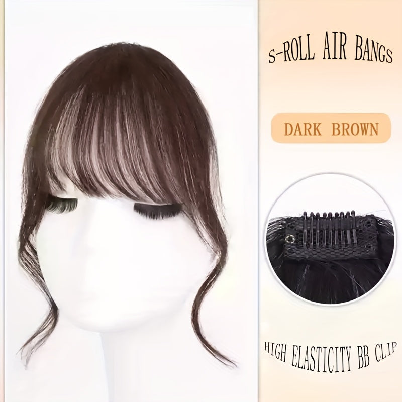1pc Elegant Synthetic Bangs Hair Clip, Natural Full Bangs Hair Accessories for Daily Wear, Deep Brown, Black, Bangs Hair Accessories