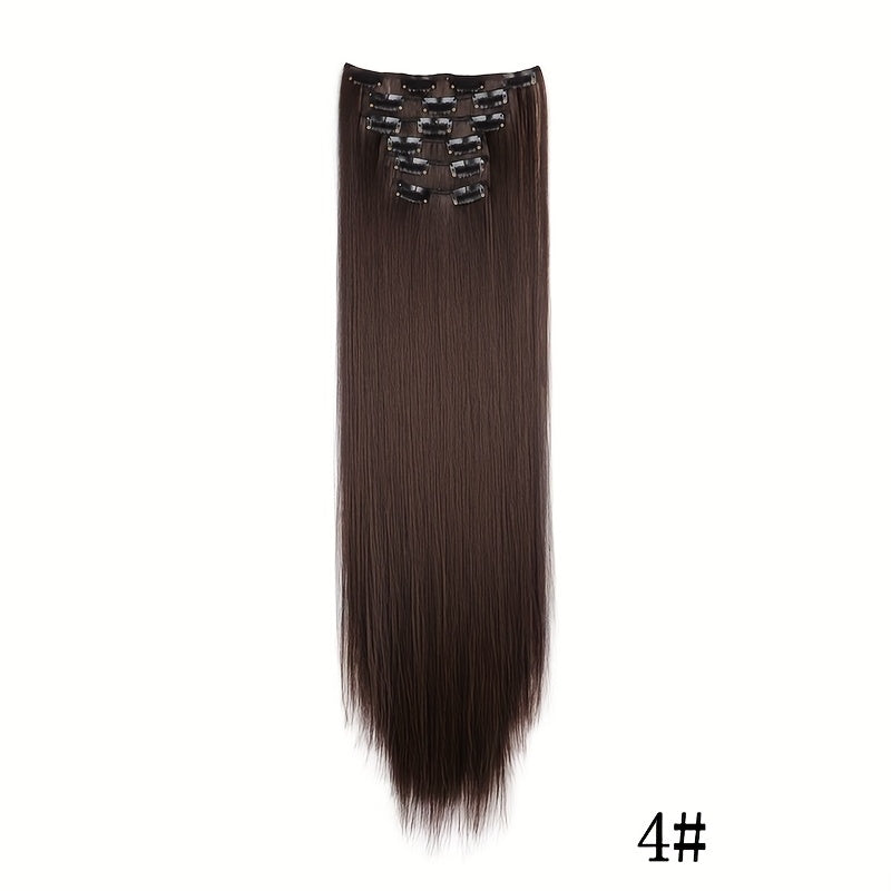Elegant Women'S Long Straight Hair Extensions - Heat-Resistant, Synthetic Clips for Blonde & Black Hair, Daily Use, Stylish Hairpiece | Heatresistant Hairpiece | Durable Hairpiece