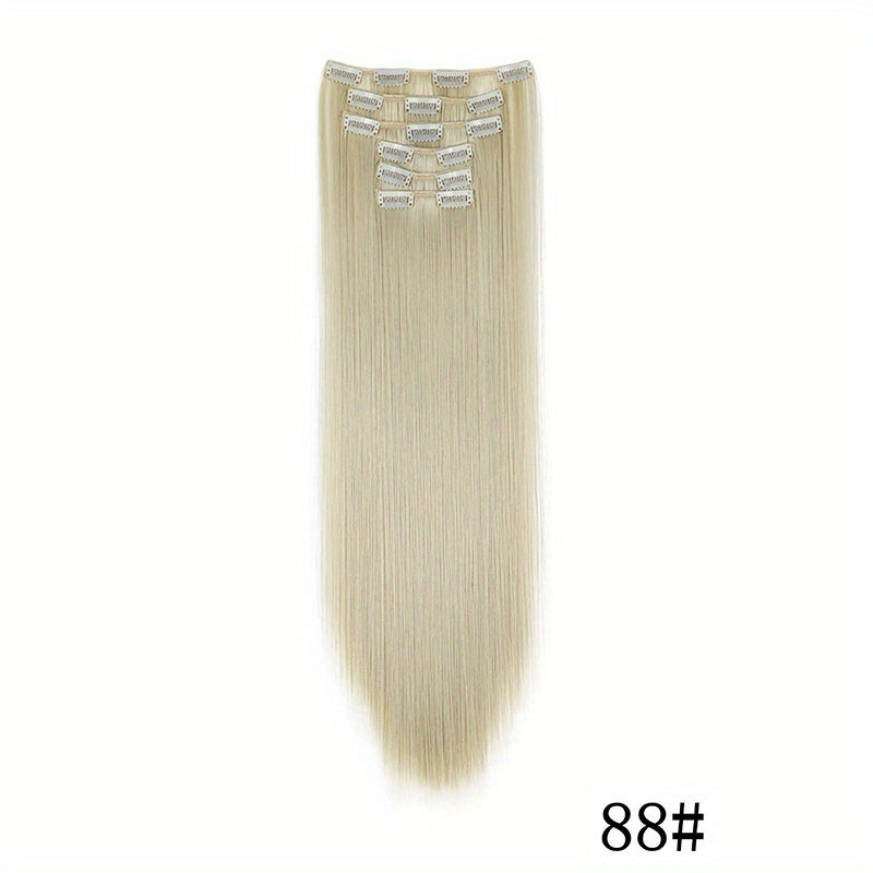 Elegant Women'S Long Straight Hair Extensions - Heat-Resistant, Synthetic Clips for Blonde & Black Hair, Daily Use, Stylish Hairpiece | Heatresistant Hairpiece | Durable Hairpiece