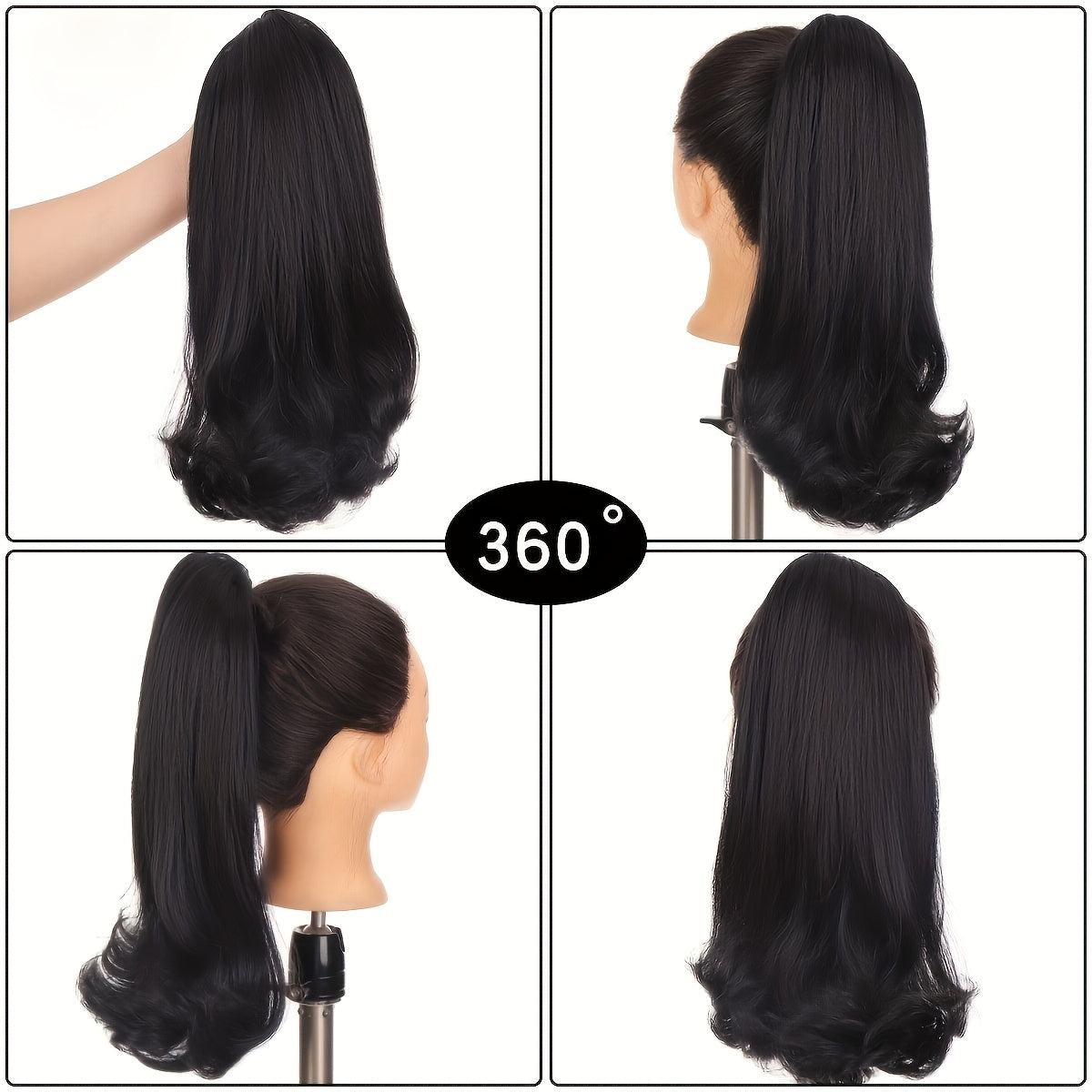 16 Kinky Straight Synthetic Ponytail Hair Extensions with 2 Plastic Comb & Drawstring - Natural Black Loose Curly Style, Easy to Style, Adds Volume & Length, Perfect for Women'S Hair, Versatile Hairpiece, Secure Fit Hairpiece
