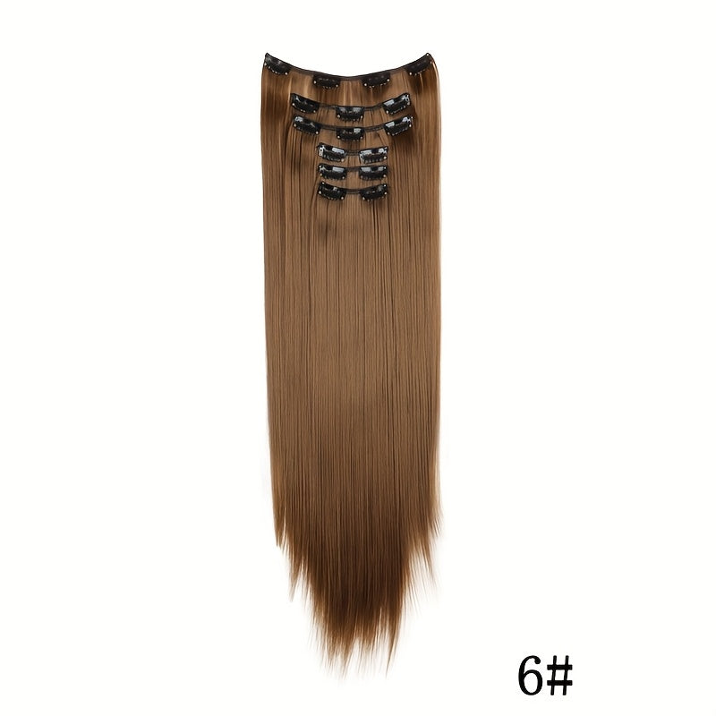 Elegant Women'S Long Straight Hair Extensions - Heat-Resistant, Synthetic Clips for Blonde & Black Hair, Daily Use, Stylish Hairpiece | Heatresistant Hairpiece | Durable Hairpiece