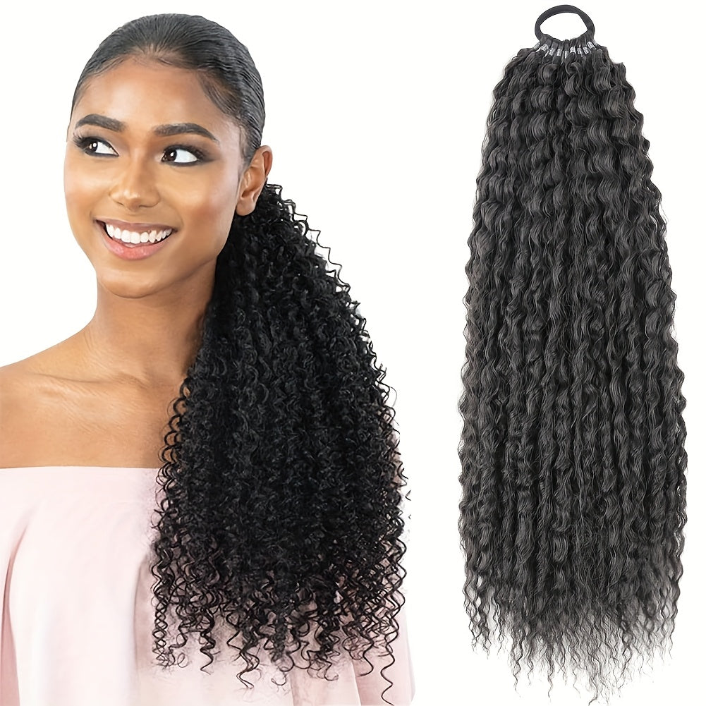 20-Inch Long Curly Fluffy Ponytail Extension with a Drawstring for Women, Featuring Clip-In Synthetic Hair