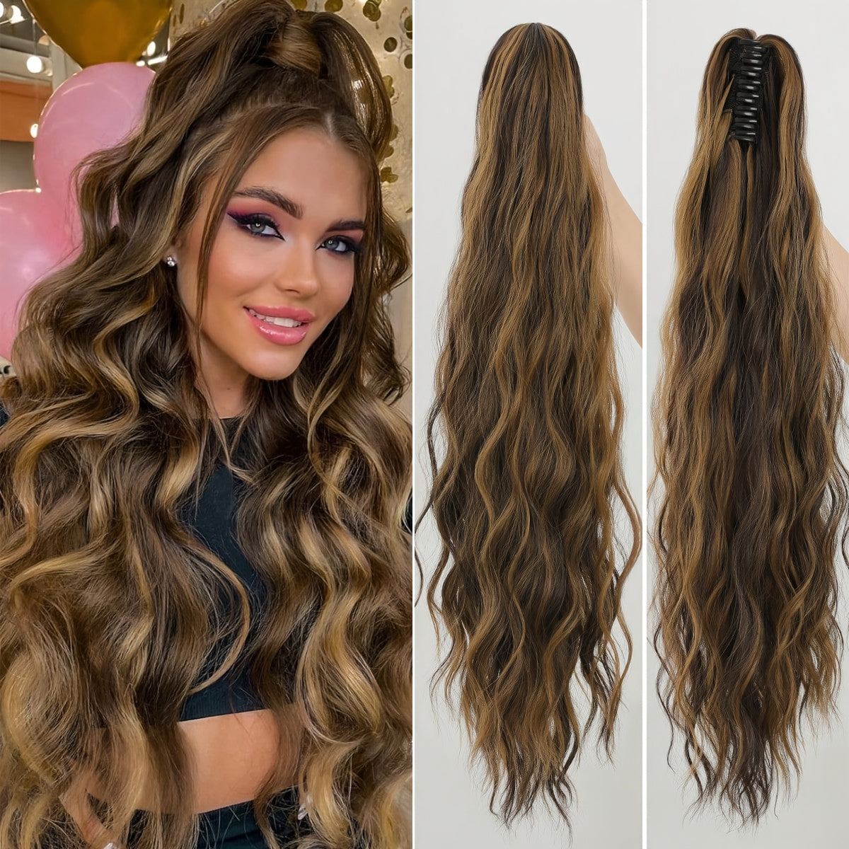 YUSULAXI Women'S 24-Inch Long Wavy Drawstring Ponytail Extension, High Temperature Fiber Synthetic Hairpiece for Daily Use