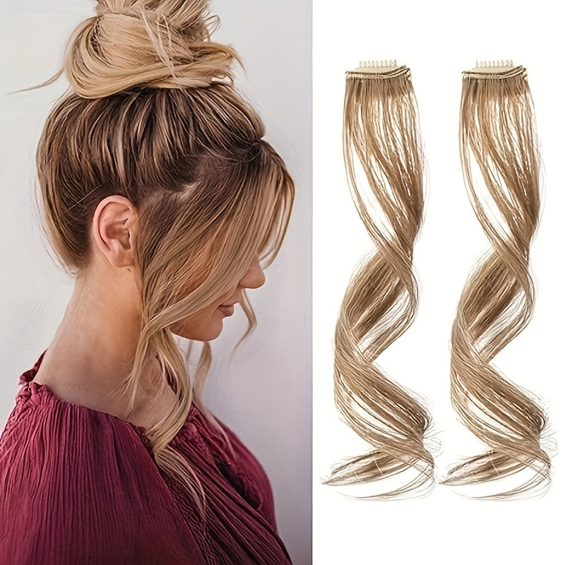 2pcs Elegant Body Wave Clip-In Hair Extensions, High Temperature Fiber, Women'S Side Bangs, Christmas Music Festival Hairpiece
