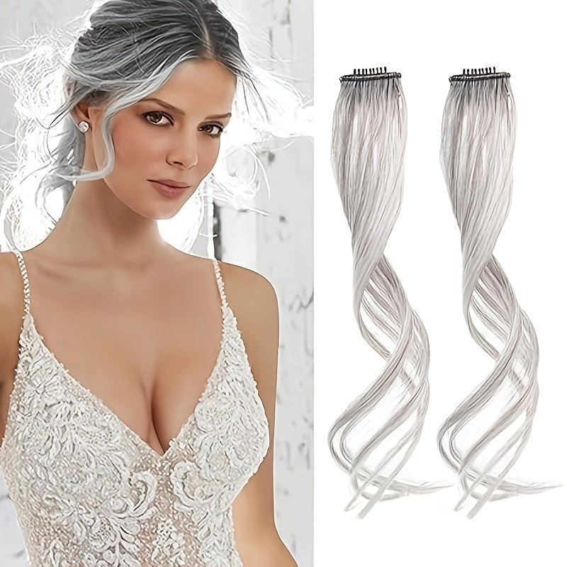 2pcs Elegant Body Wave Clip-In Hair Extensions, High Temperature Fiber, Women'S Side Bangs, Christmas Music Festival Hairpiece