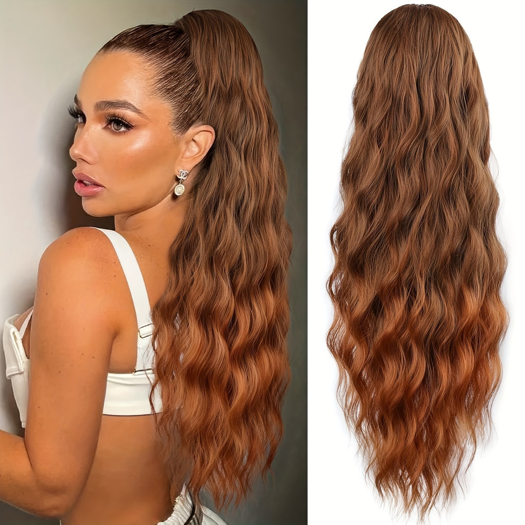 YUSULAXI Women'S 24-Inch Long Wavy Drawstring Ponytail Extension, High Temperature Fiber Synthetic Hairpiece for Daily Use