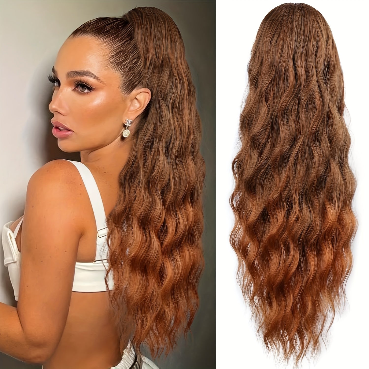 YUSULAXI Women'S 24-Inch Long Wavy Drawstring Ponytail Extension, High Temperature Fiber Synthetic Hairpiece for Daily Use