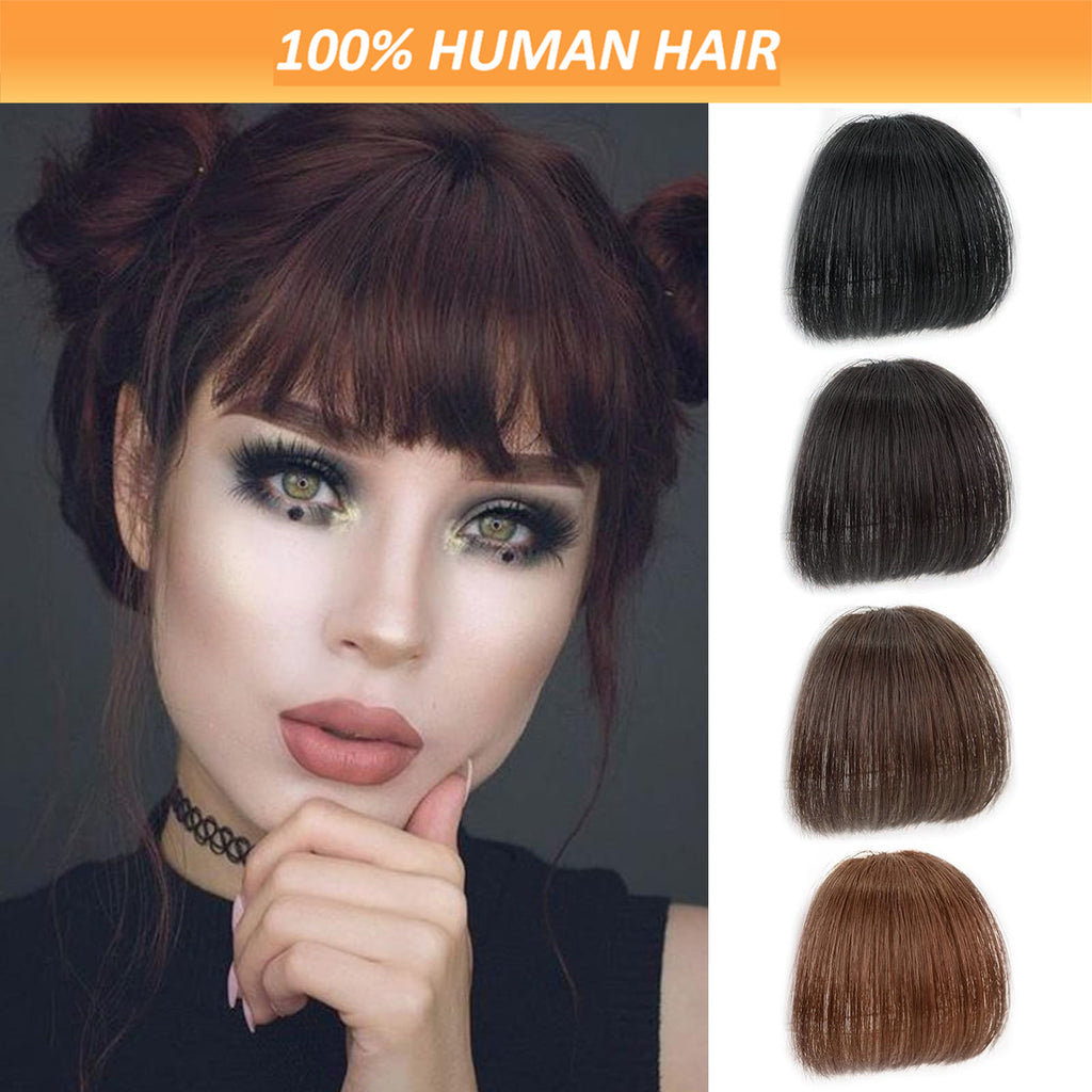 Women's Clip-in Human Hair Bangs - Natural Look Front Fringe Extensions, Easy to Apply No Glue Needed, Dark Brown/Black/, Straight Hairstyle for Everyday & Special Events - Salon-Quality Hairpiece for Added Volume & Dimension