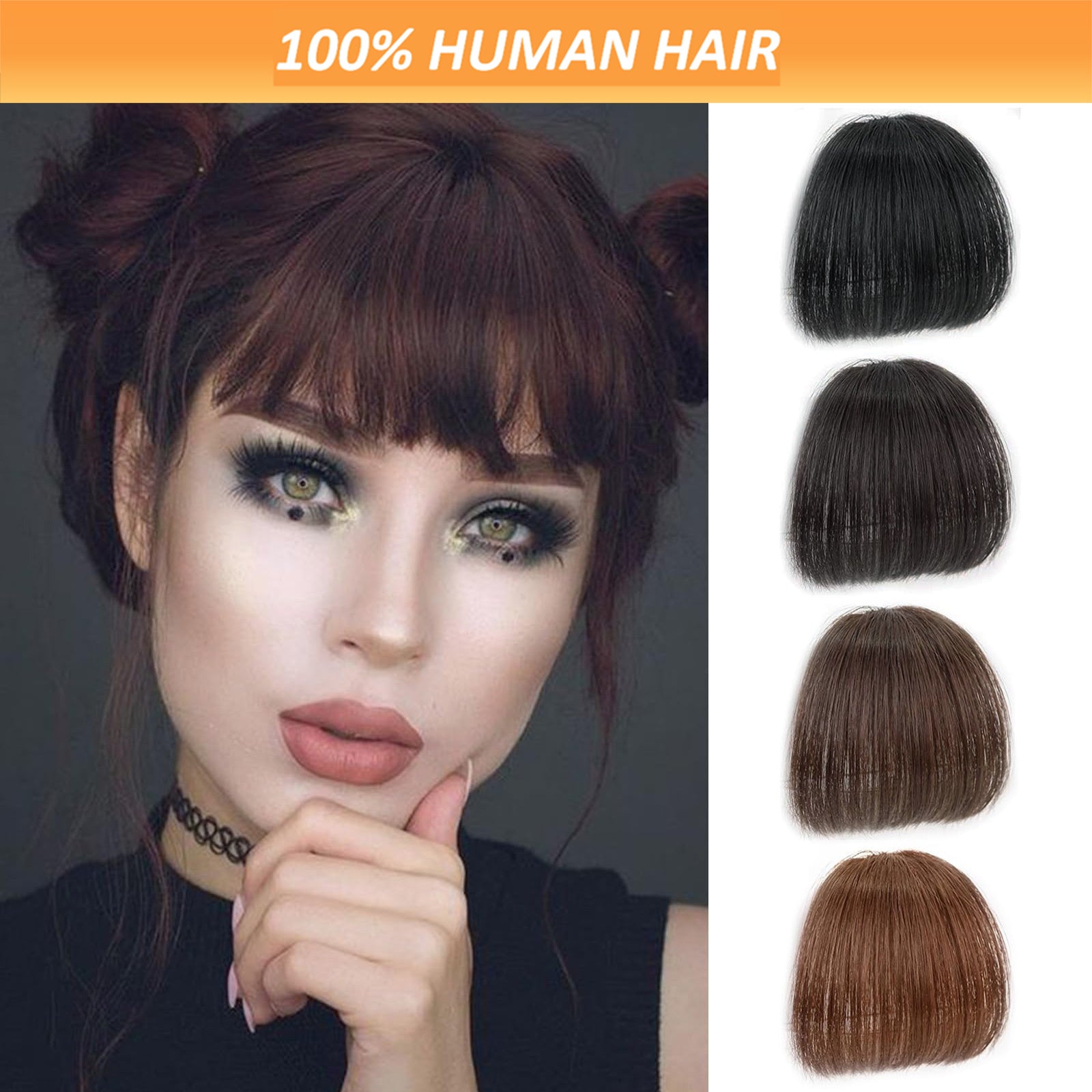Women's Clip-in Human Hair Bangs - Natural Look Front Fringe Extensions, Easy to Apply No Glue Needed, Dark Brown/Black/, Straight Hairstyle for Everyday & Special Events - Salon-Quality Hairpiece for Added Volume & Dimension