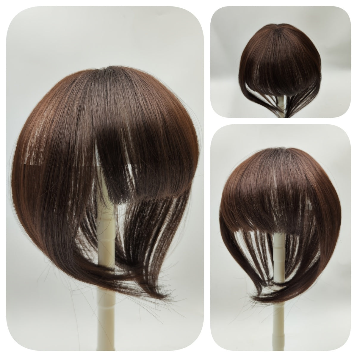Elegant 8-Inch Clip-In Hair Topper with Bangs for Women - Natural-Looking, Straight Synthetic Hair Extensions to Cover Thinning & Gray Hair, Comfortable & Undetectable