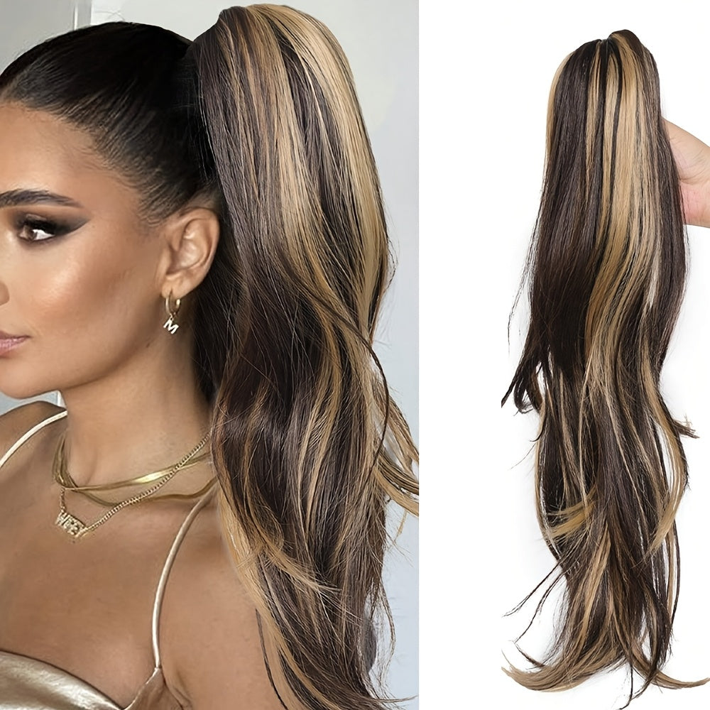 18" Claw Clip Ponytail Extension for Women - Long Curly Heat-Resistant Synthetic Hair, Versatile 23.6" Long Ponytail with Bangs, Perfect for All Users, Everyday Stylish Hairpiece|Natural Look Ponytail|Heatresistant Fiber