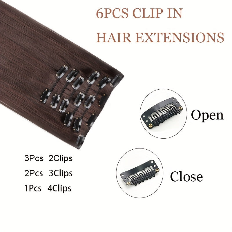 Elegant Women'S Long Straight Hair Extensions - Heat-Resistant, Synthetic Clips for Blonde & Black Hair, Daily Use, Stylish Hairpiece | Heatresistant Hairpiece | Durable Hairpiece