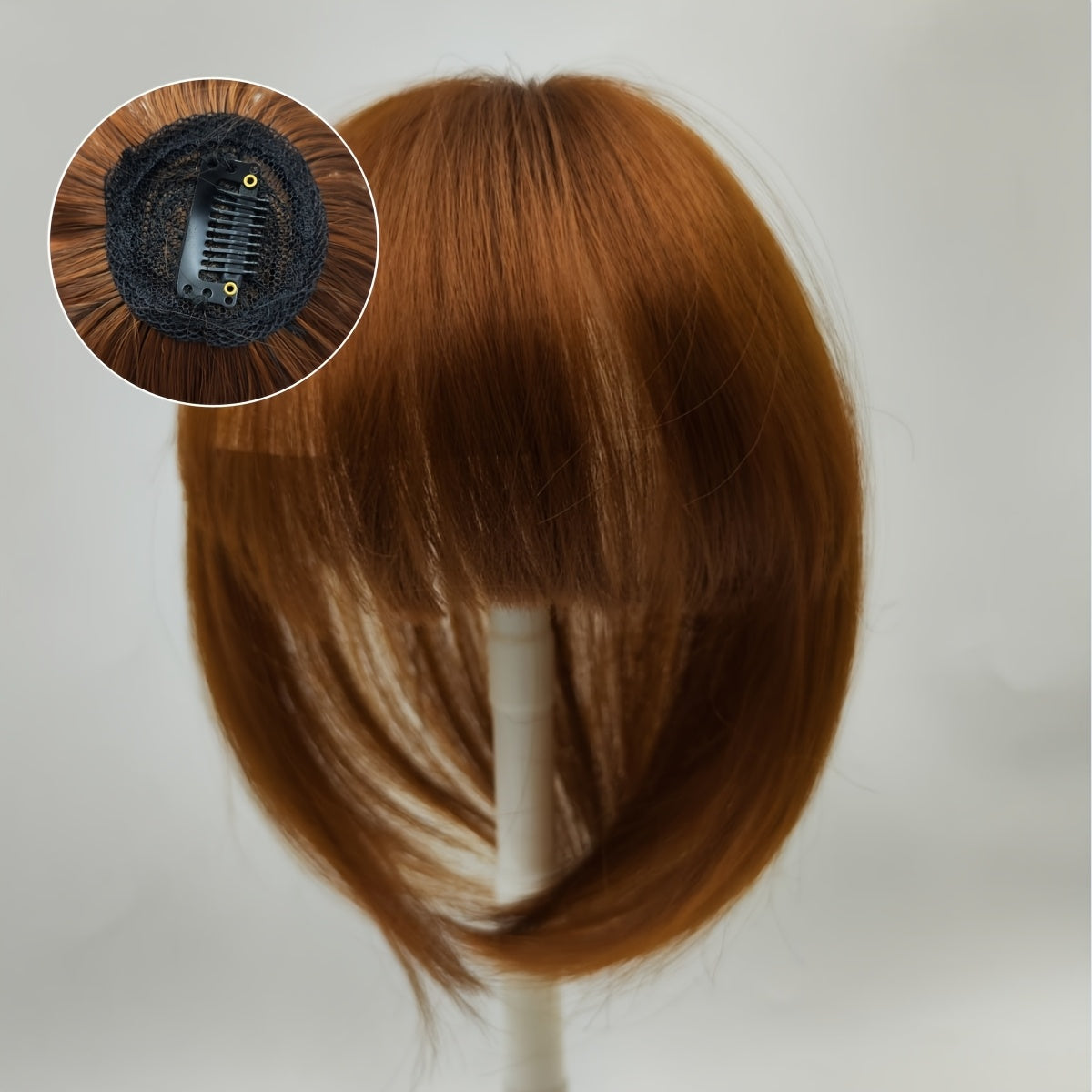 Elegant 8-Inch Clip-In Hair Topper with Bangs for Women - Natural-Looking, Straight Synthetic Hair Extensions to Cover Thinning & Gray Hair, Comfortable & Undetectable
