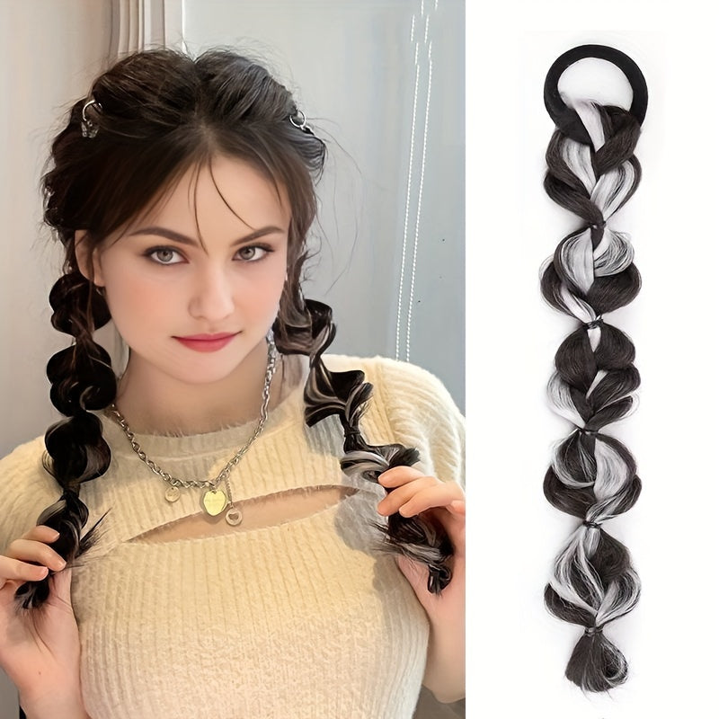 1pc Braided Ponytail Extensions with Highlights, Fashion Style Twisted Butterfly Hair Extensions Ponytail Braid Natural Soft Synthetic Hair Braided Ponytail Extensions, Bubble Twist Braid Hair Accessories