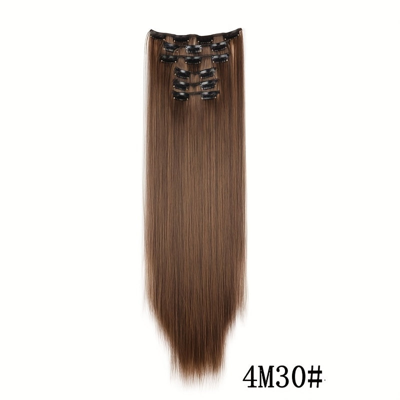 Elegant Women'S Long Straight Hair Extensions - Heat-Resistant, Synthetic Clips for Blonde & Black Hair, Daily Use, Stylish Hairpiece | Heatresistant Hairpiece | Durable Hairpiece
