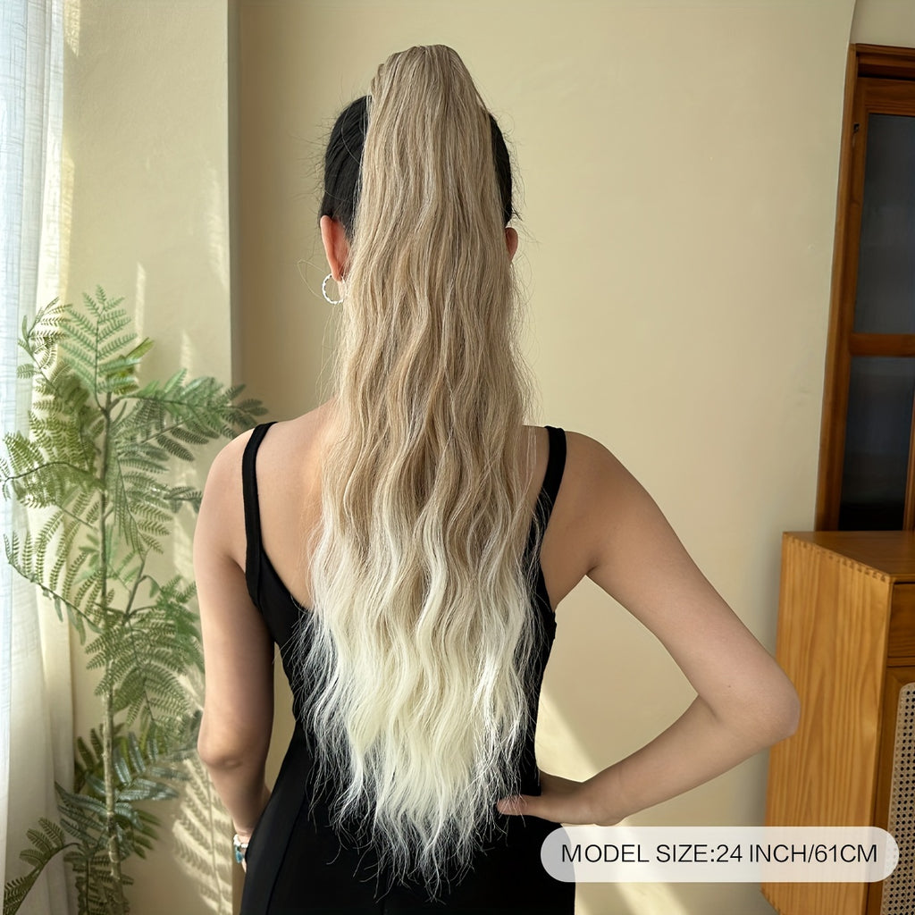 YUSULAXI Women'S 24-Inch Long Wavy Drawstring Ponytail Extension, High Temperature Fiber Synthetic Hairpiece for Daily Use
