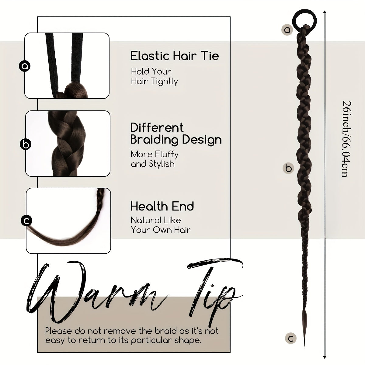 2pcs Y2K Style 66.04 cm Heat-Resistant Synthetic Ponytail Extensions for Women & Girls with Thin Hair - Japanese Korean Inspired Braid Hair Extensions for Volume & Length, Hair Accessories